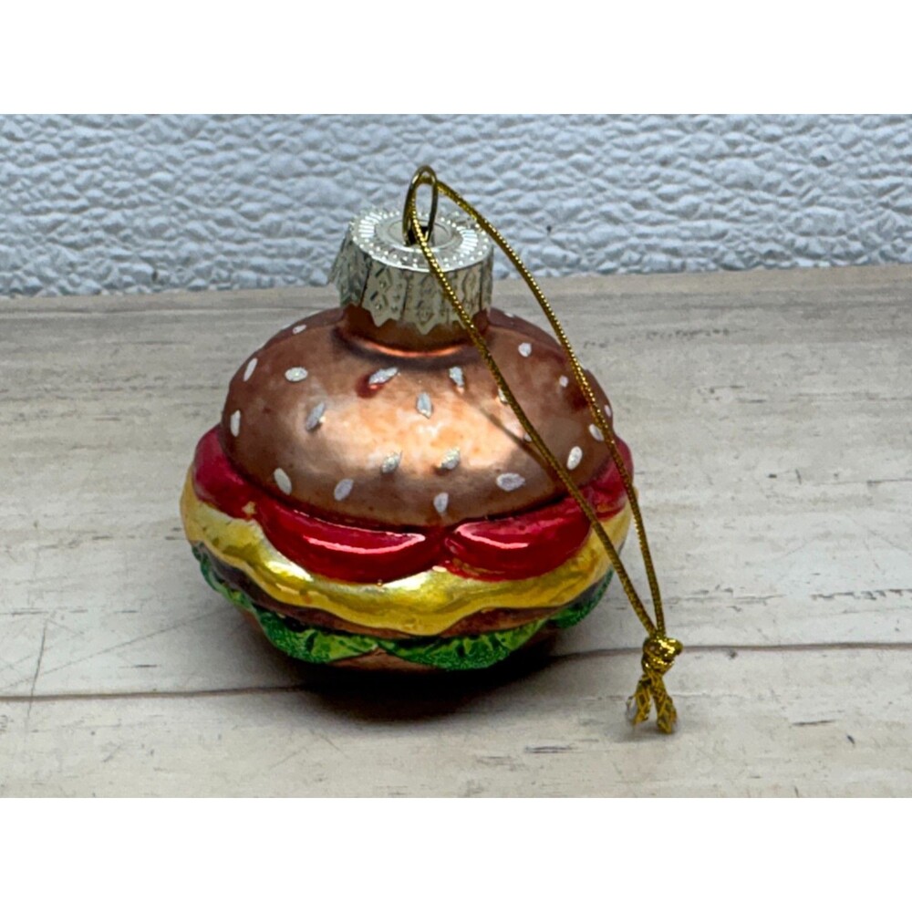 Vtg Blown Glass Cheeseburger Christmas Tree Ornament